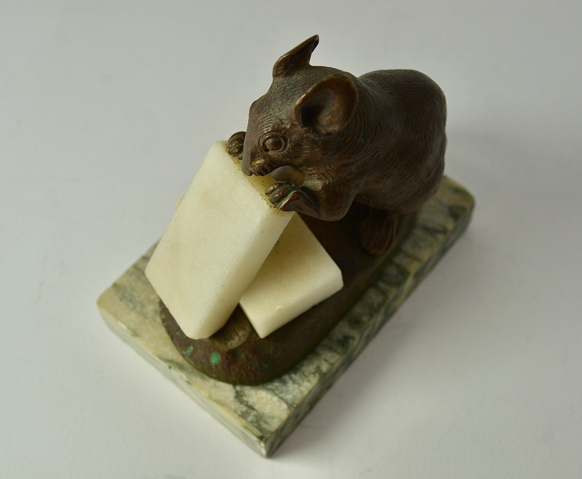 Masson, Bronze "mouse With Two Sugar Cubes" Circa 1900-photo-3