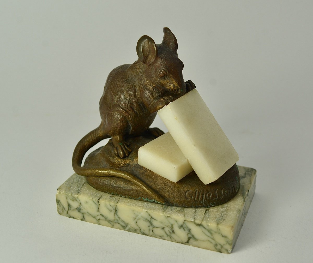 Masson, Bronze "mouse With Two Sugar Cubes" Circa 1900