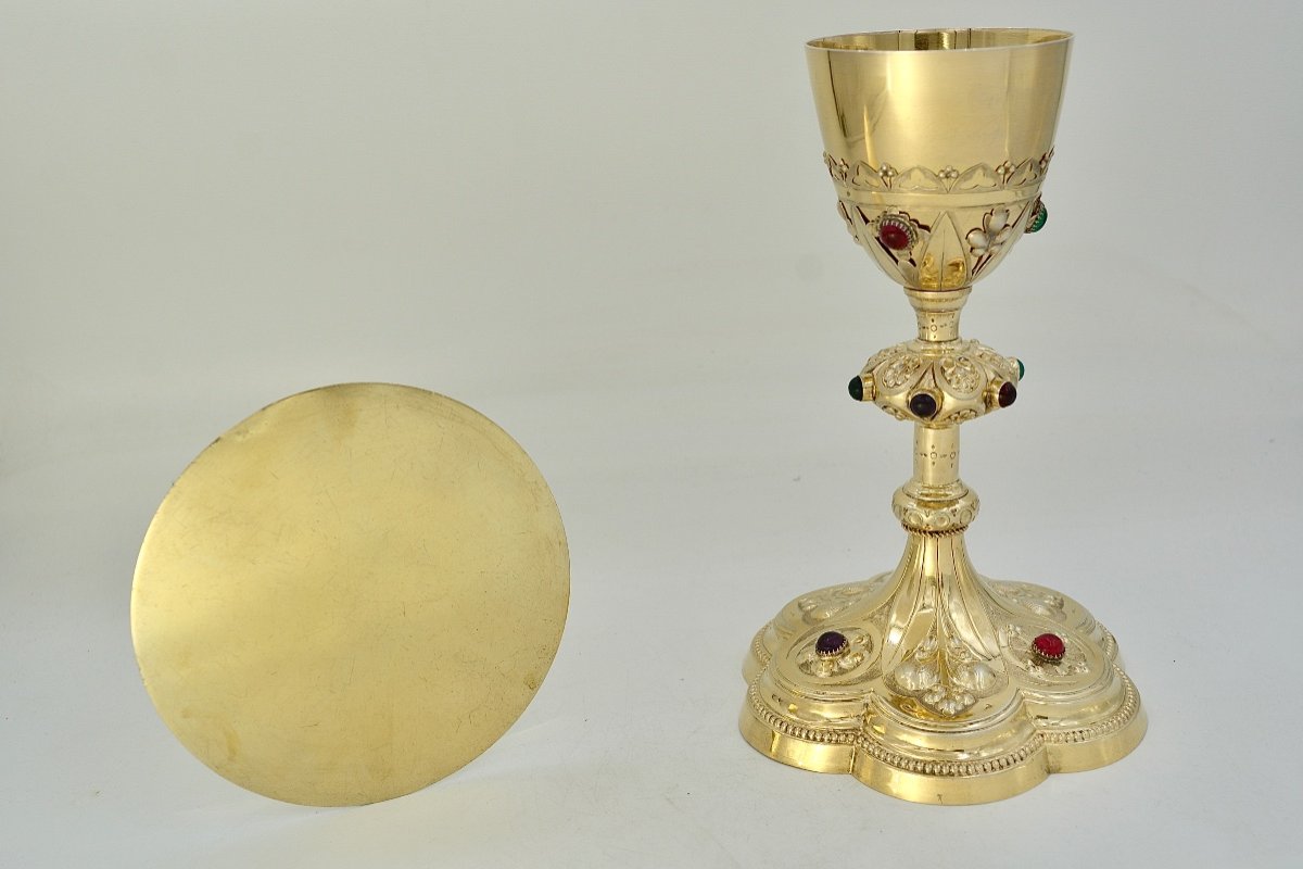 Chalice And Paten In Gilded Silver. France Circa 1870-photo-2