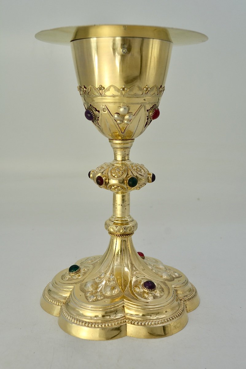 Chalice And Paten In Gilded Silver. France Circa 1870-photo-3