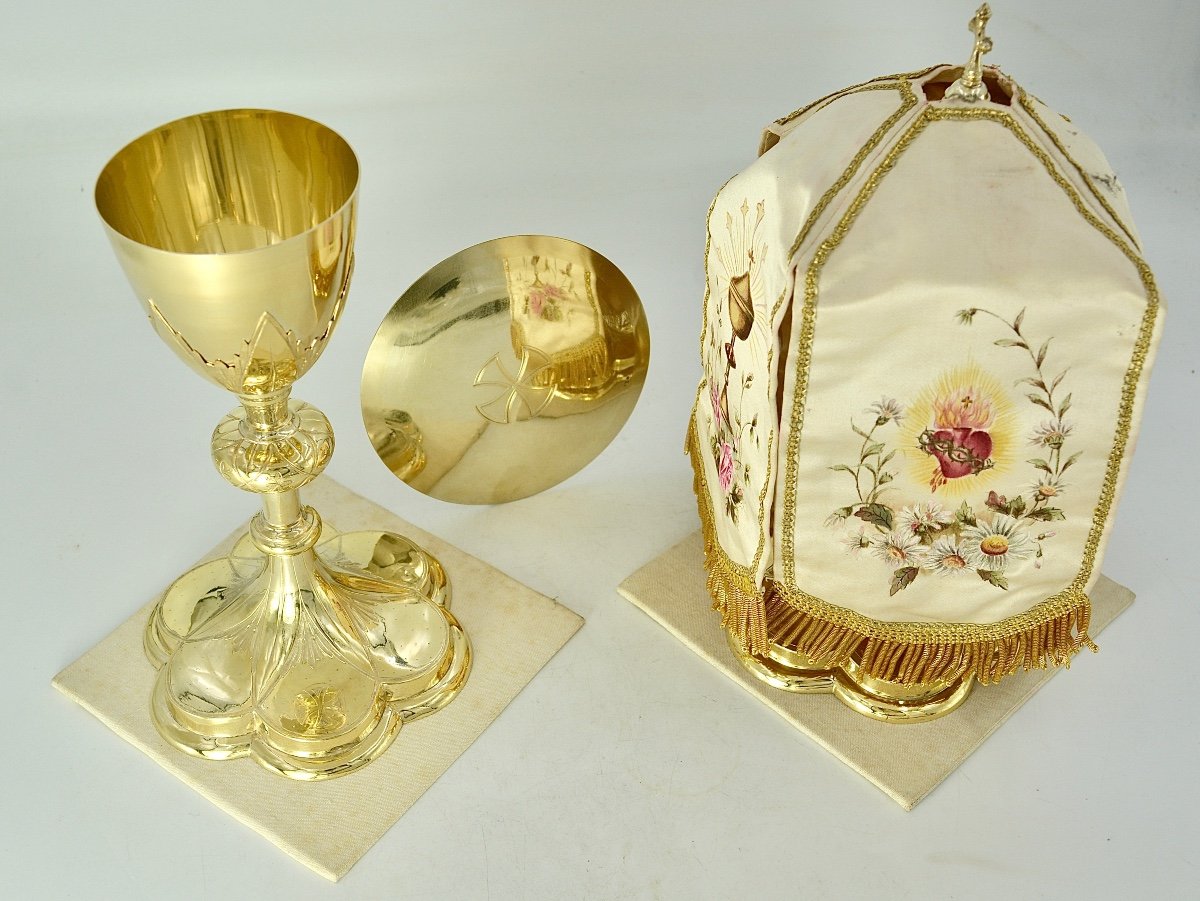 Chalice, Silver Gilt Ciborium, Chapel. France End Of The 19th Century-photo-3