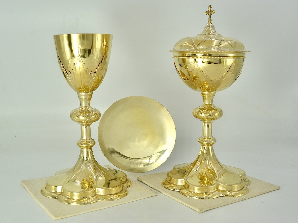 Chalice, Silver Gilt Ciborium, Chapel. France End Of The 19th Century-photo-4