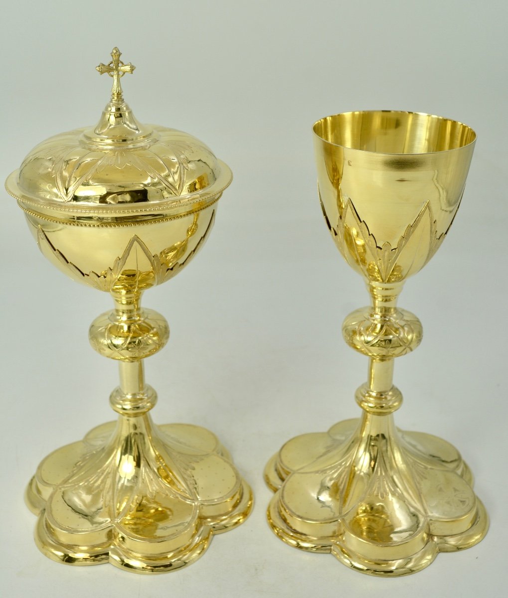 Chalice, Silver Gilt Ciborium, Chapel. France End Of The 19th Century-photo-5