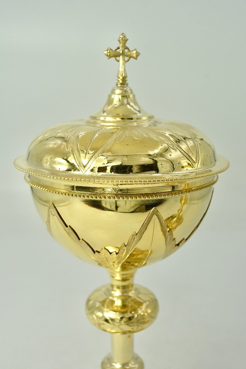 Chalice, Silver Gilt Ciborium, Chapel. France End Of The 19th Century-photo-6