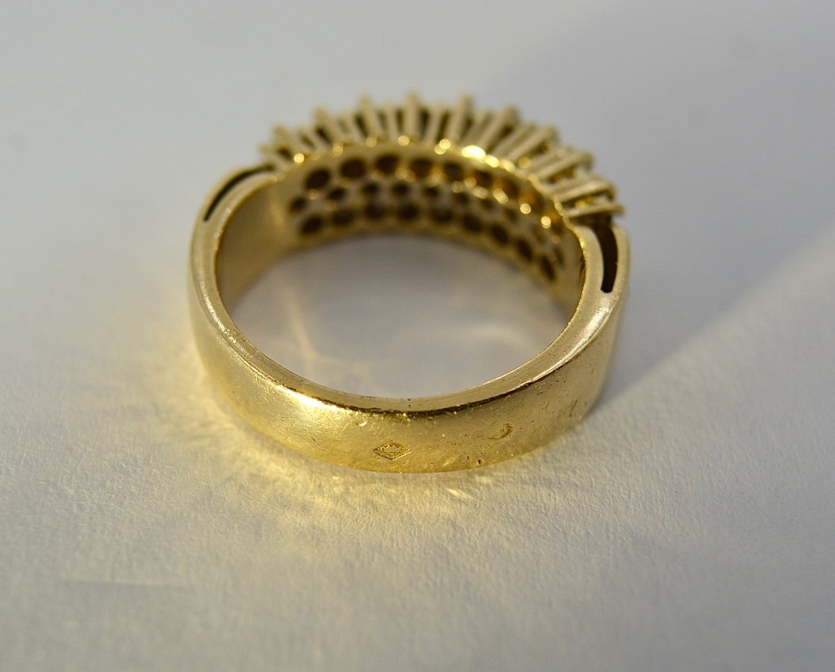 750/1000 Gold Ring With 2 Rows Of Diamonds, France 20th Century -photo-2