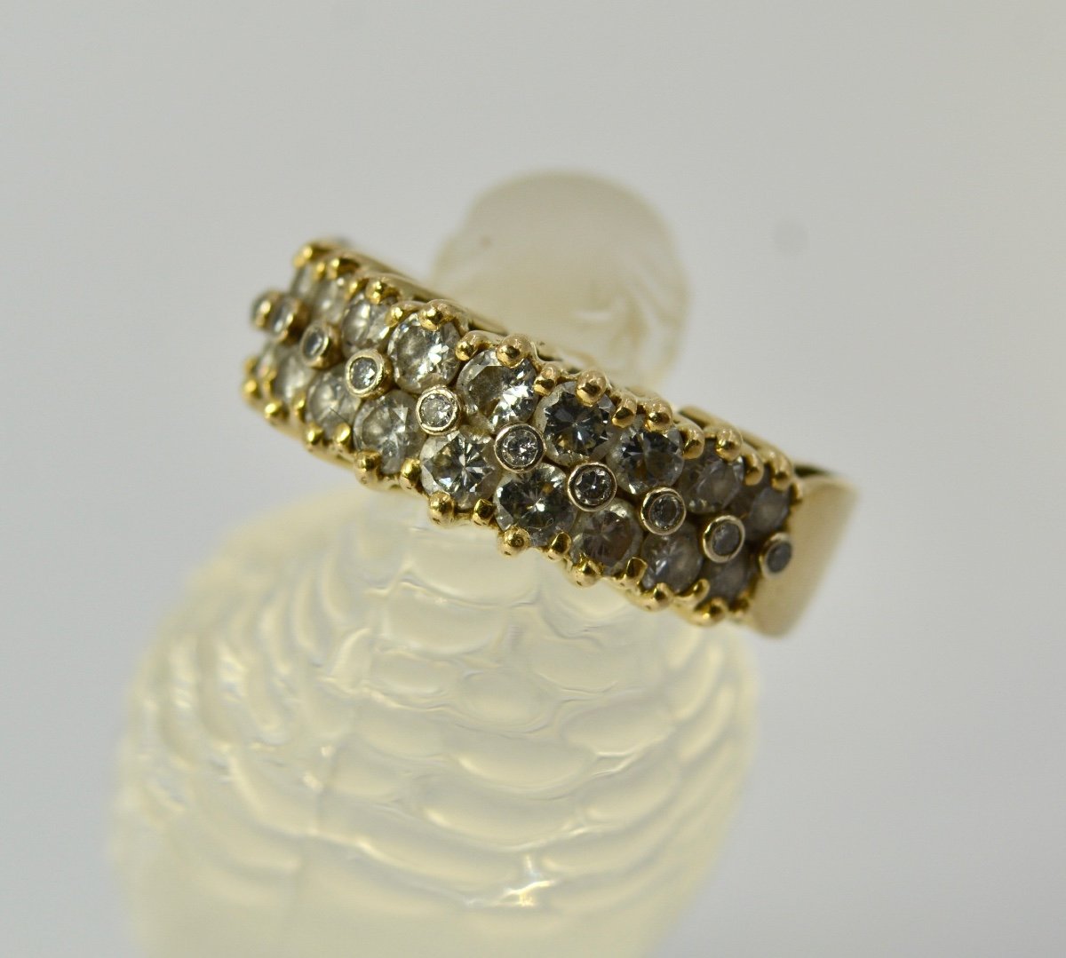 750/1000 Gold Ring With 2 Rows Of Diamonds, France 20th Century -photo-3