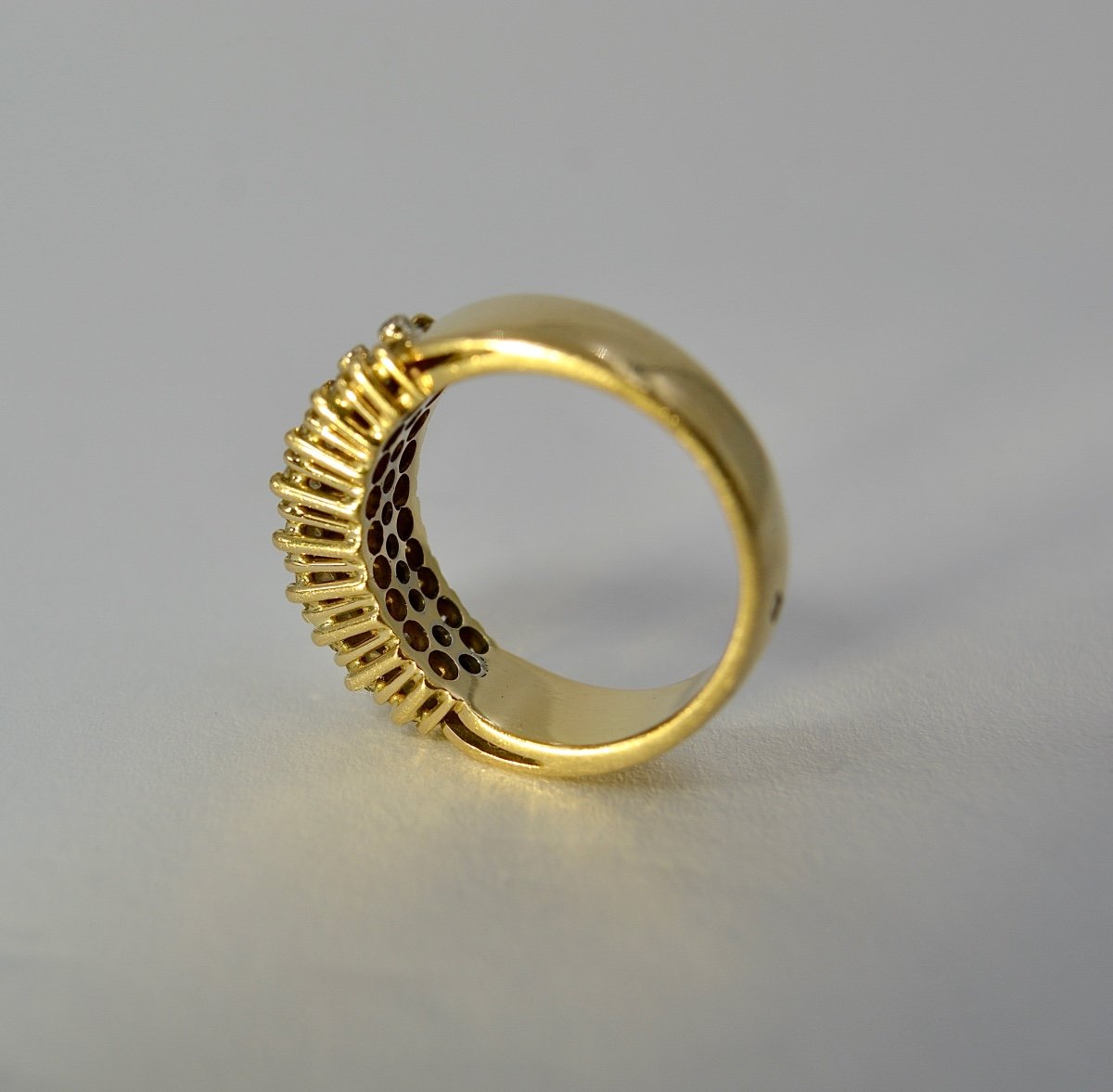 750/1000 Gold Ring With 2 Rows Of Diamonds, France 20th Century -photo-1