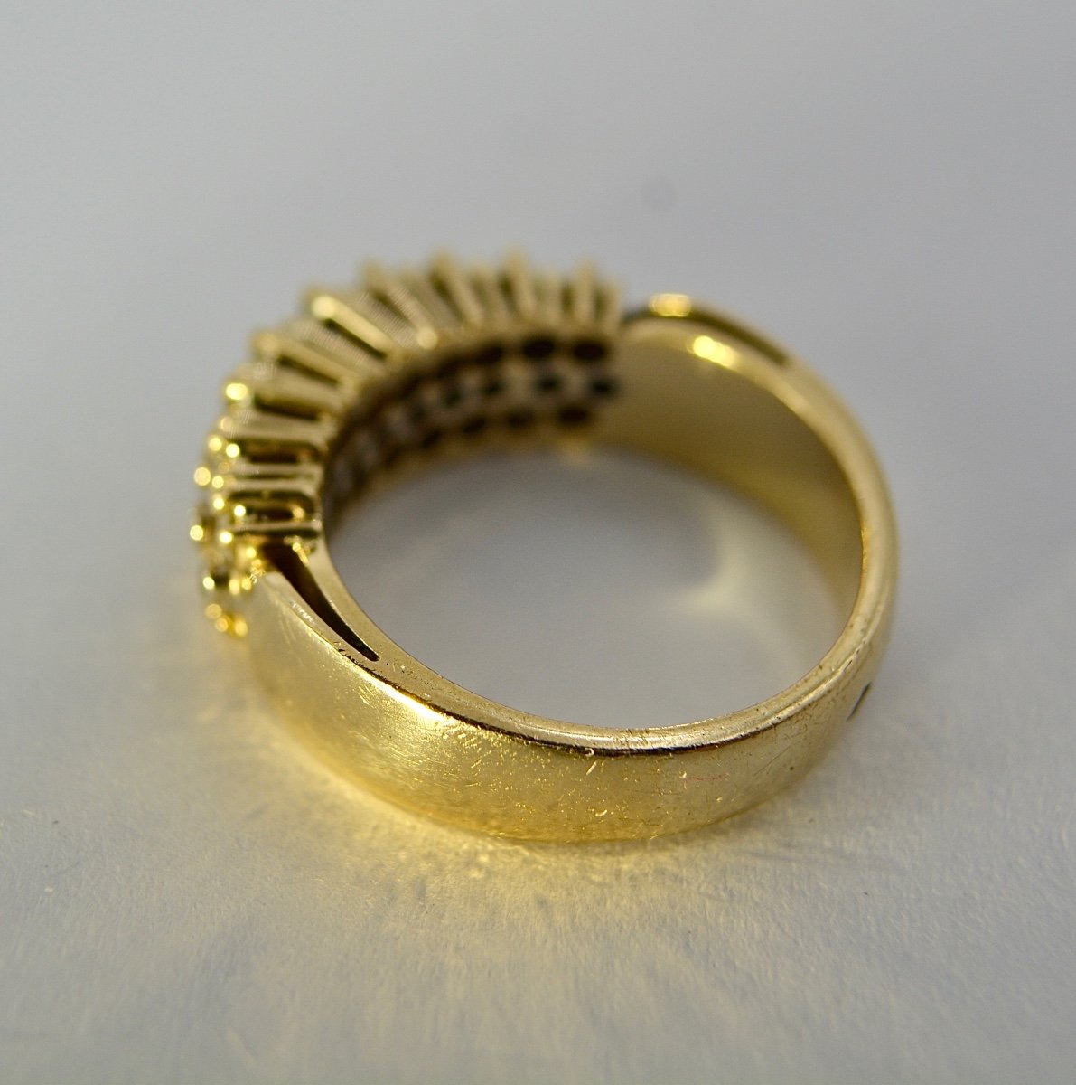 750/1000 Gold Ring With 2 Rows Of Diamonds, France 20th Century -photo-2