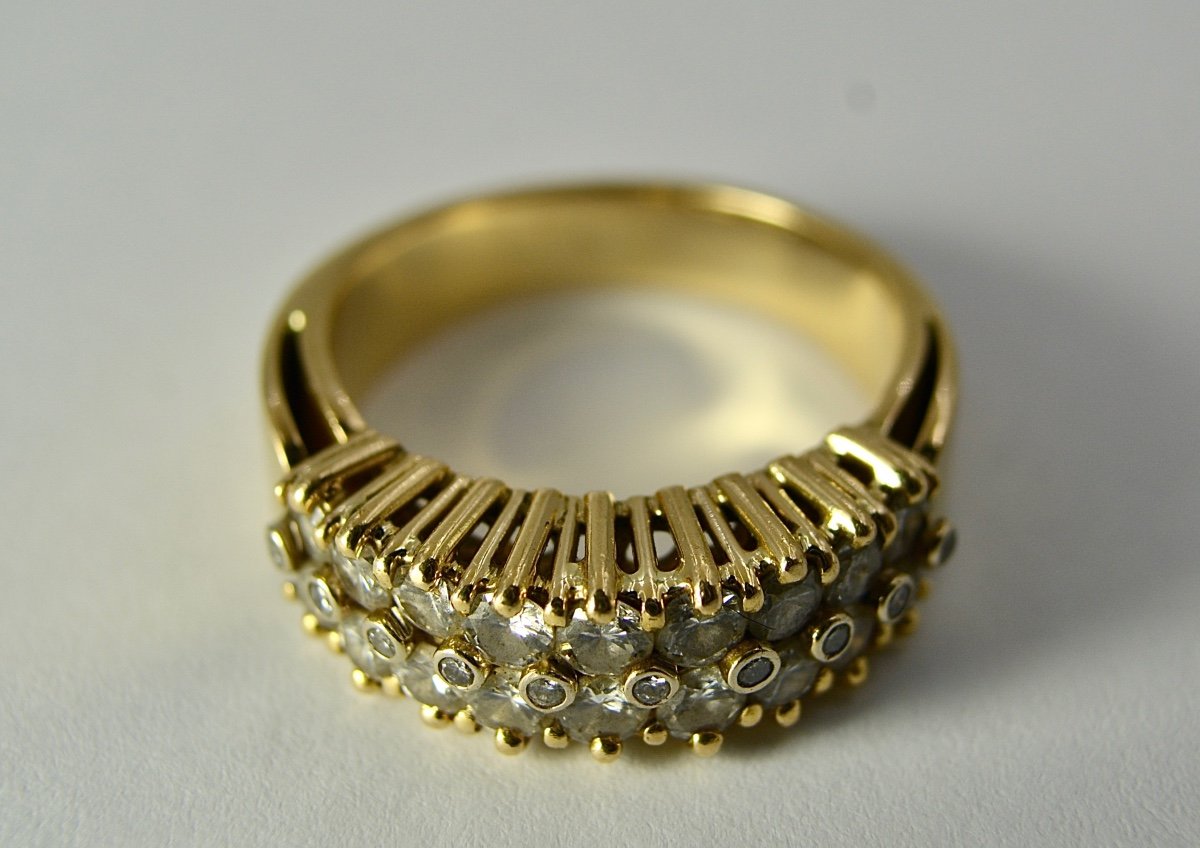 750/1000 Gold Ring With 2 Rows Of Diamonds, France 20th Century -photo-6