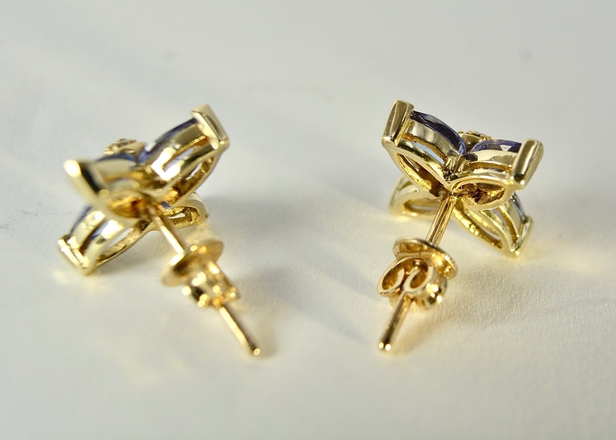 Paire De Clips D’oreilles, Or 585/1000, Tanzanites Et Diamants-photo-3