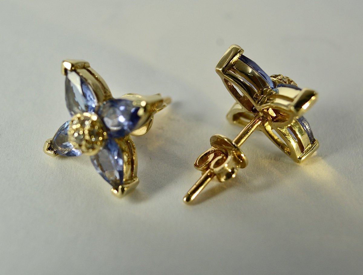 Paire De Clips D’oreilles, Or 585/1000, Tanzanites Et Diamants-photo-2