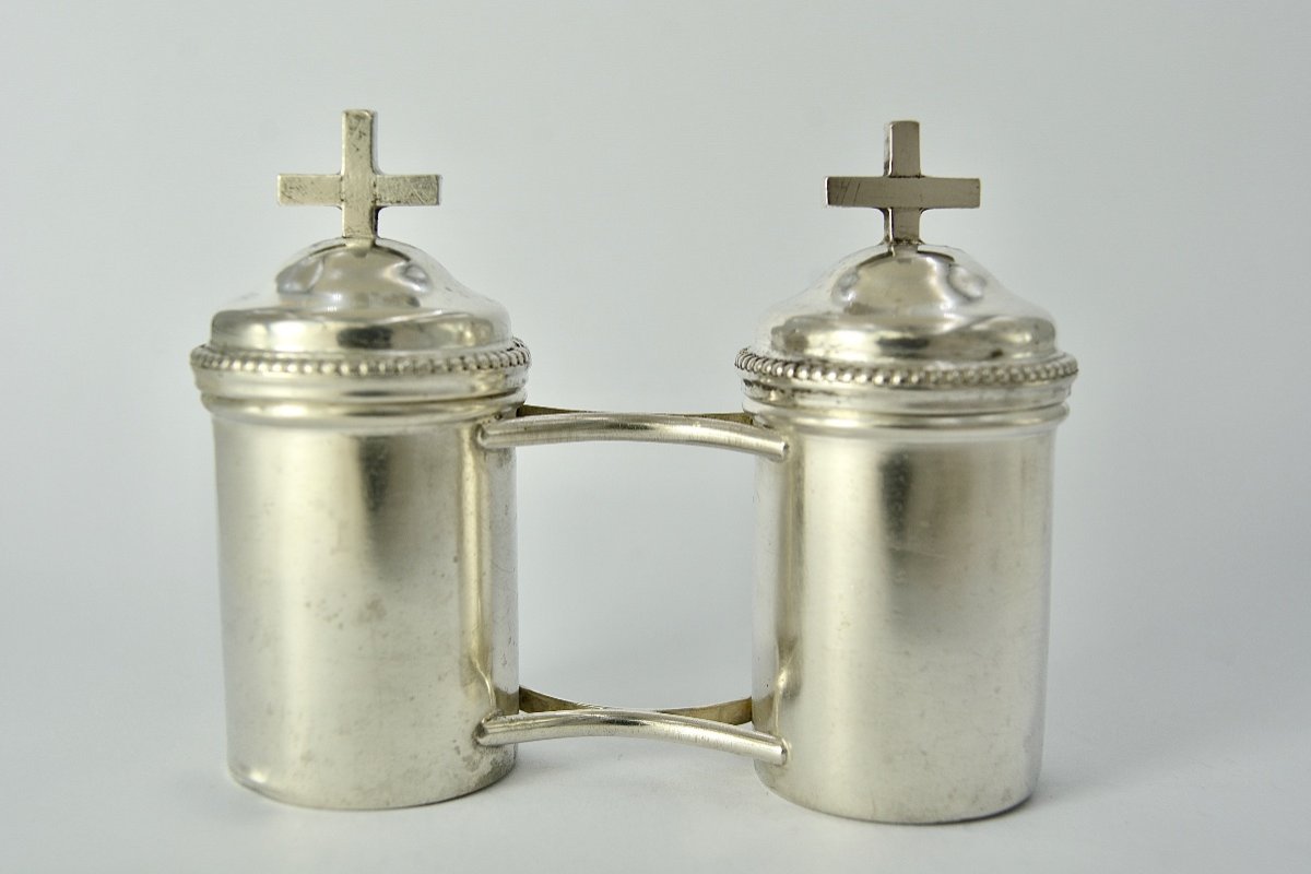 Silver Ampoules For Holy Oils, France, 19th Century -photo-2