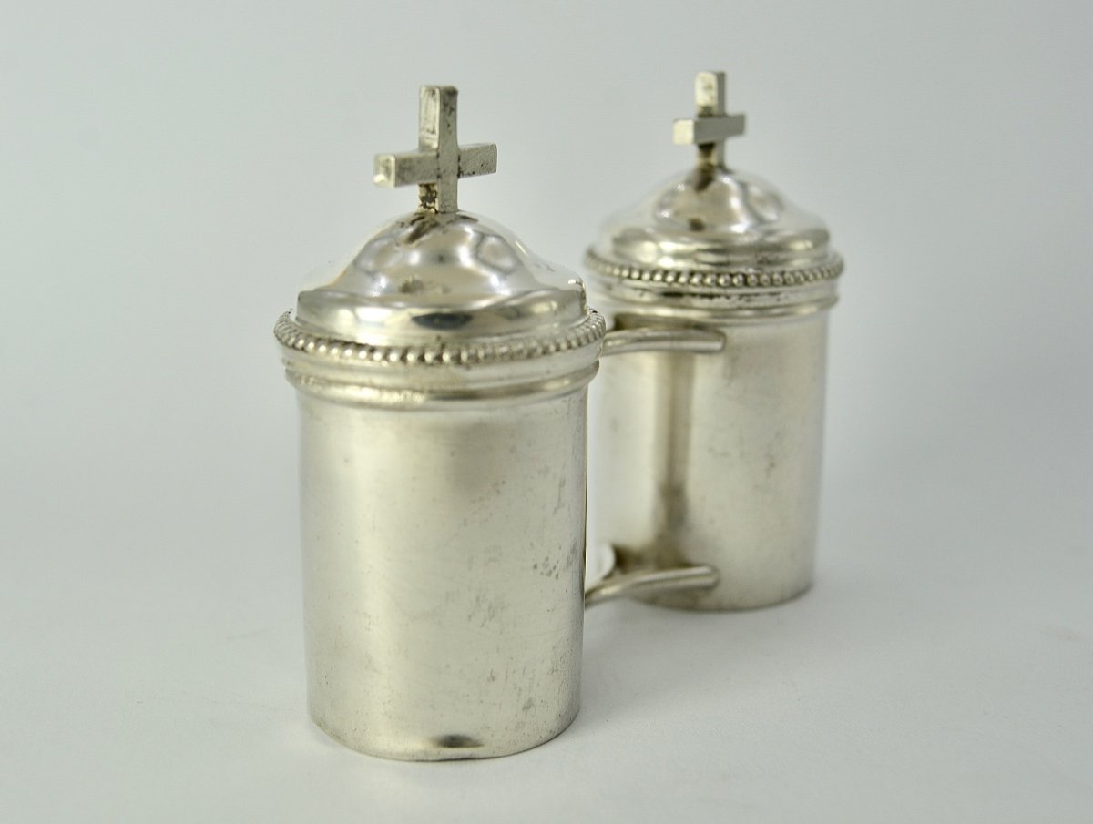 Silver Ampoules For Holy Oils, France, 19th Century -photo-3