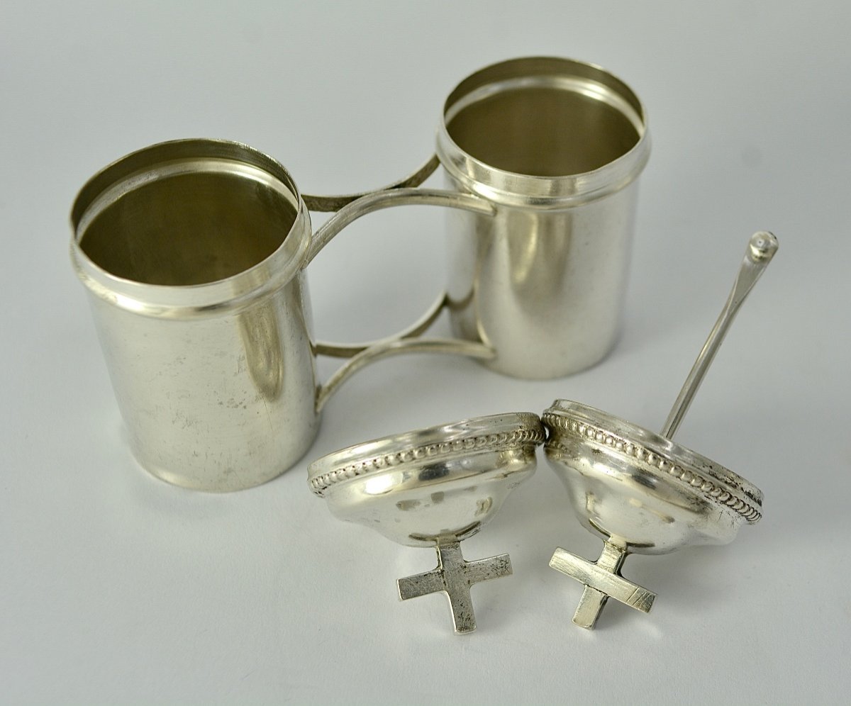 Silver Ampoules For Holy Oils, France, 19th Century -photo-4