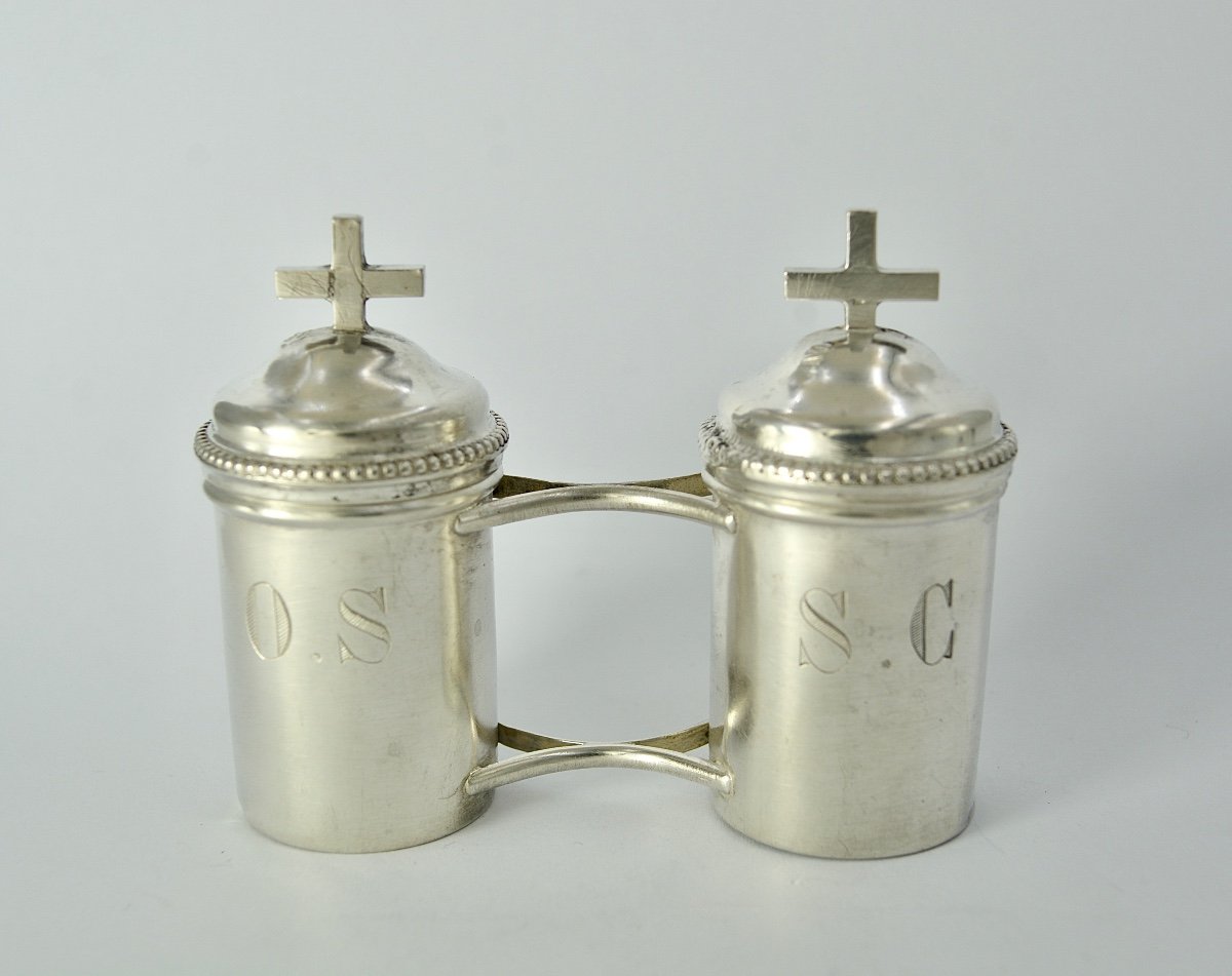 Silver Ampoules For Holy Oils, France, 19th Century 