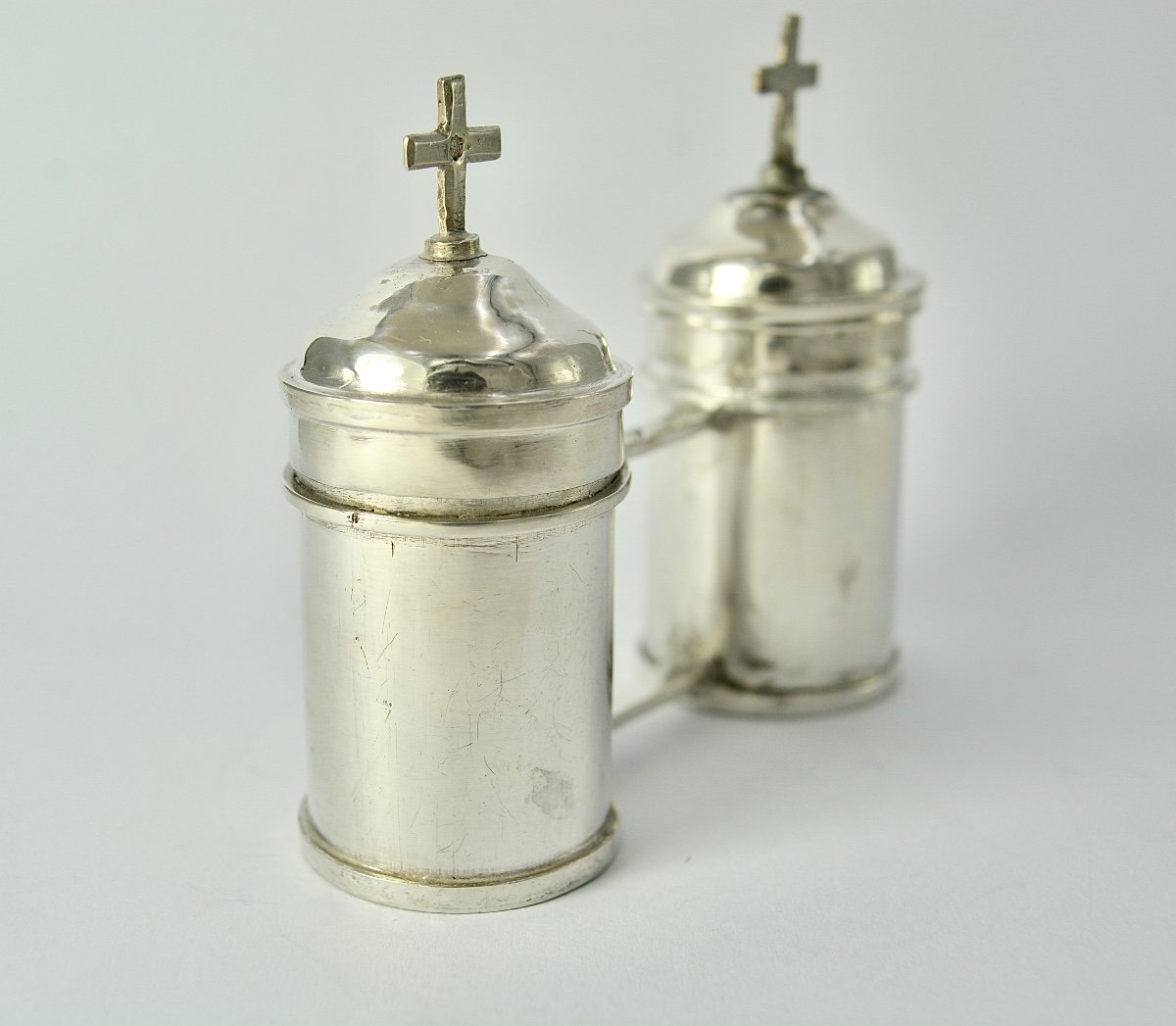 Silver Ampoules For Holy Oils, France Province, 19th Century -photo-3