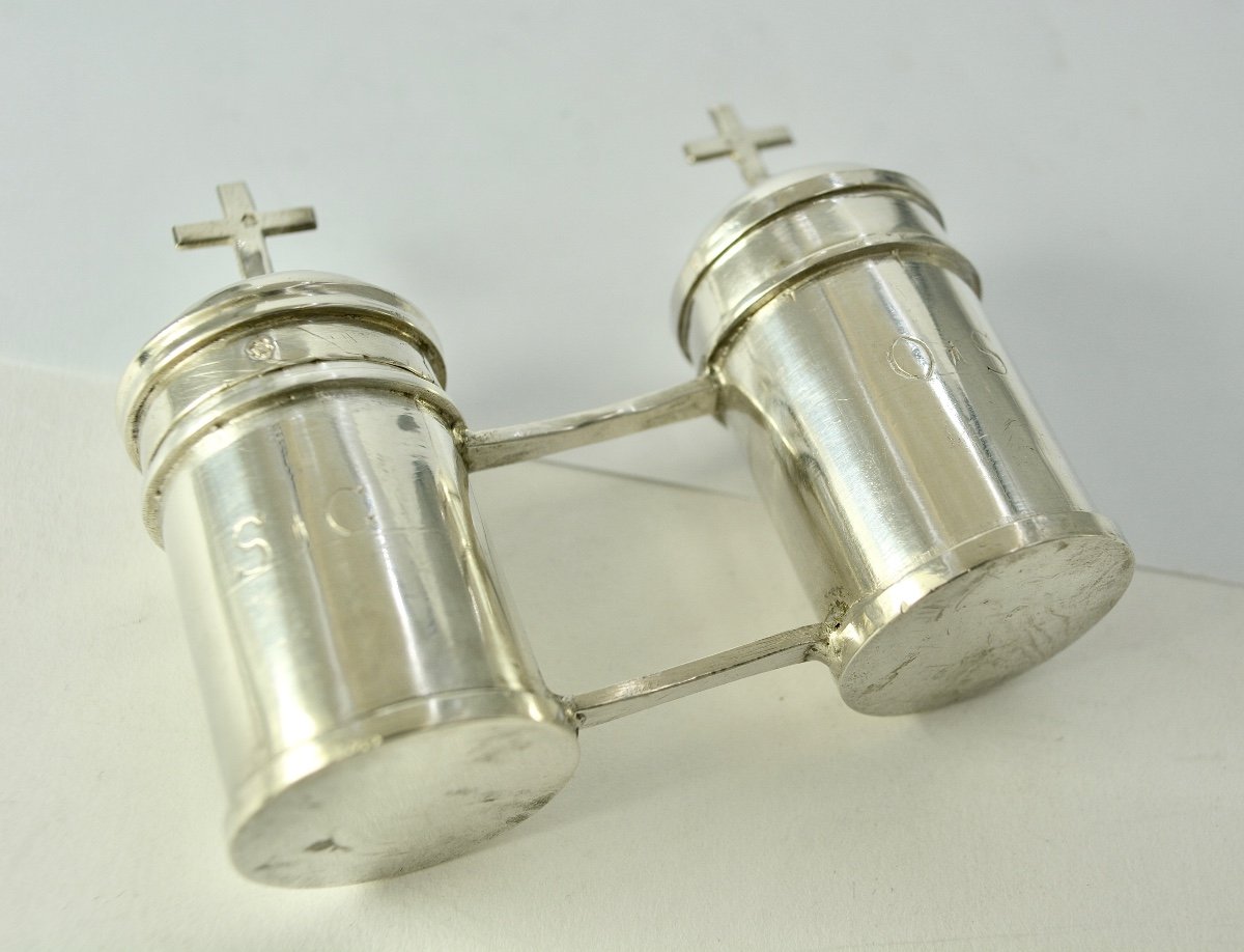 Silver Ampoules For Holy Oils, France Province, 19th Century -photo-3