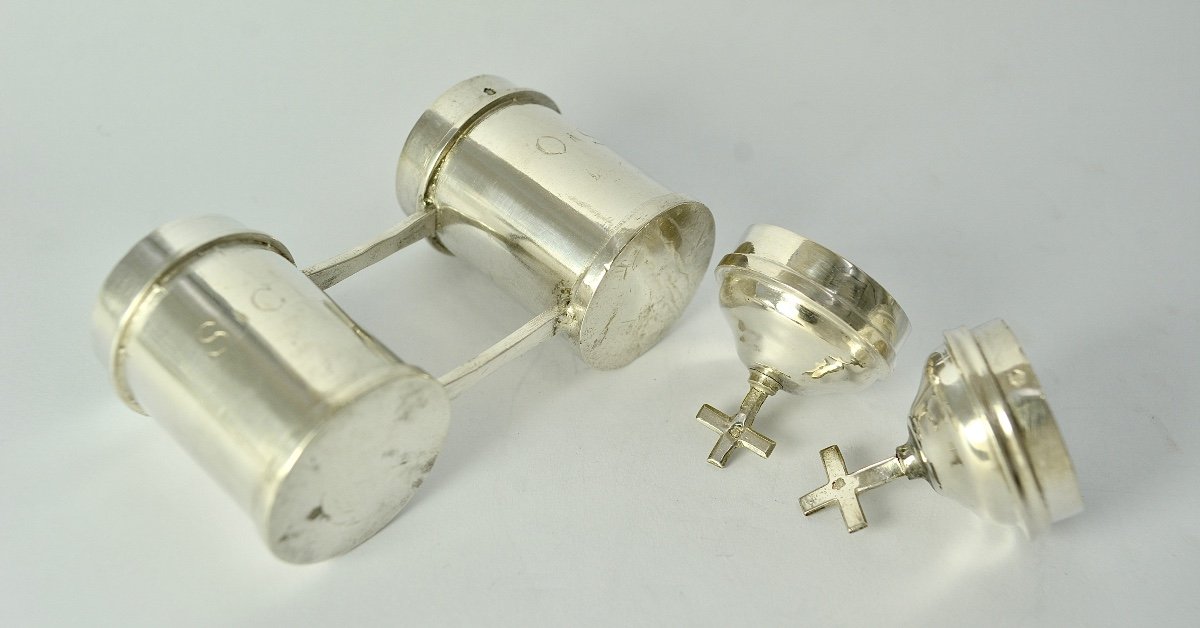 Silver Ampoules For Holy Oils, France Province, 19th Century -photo-6