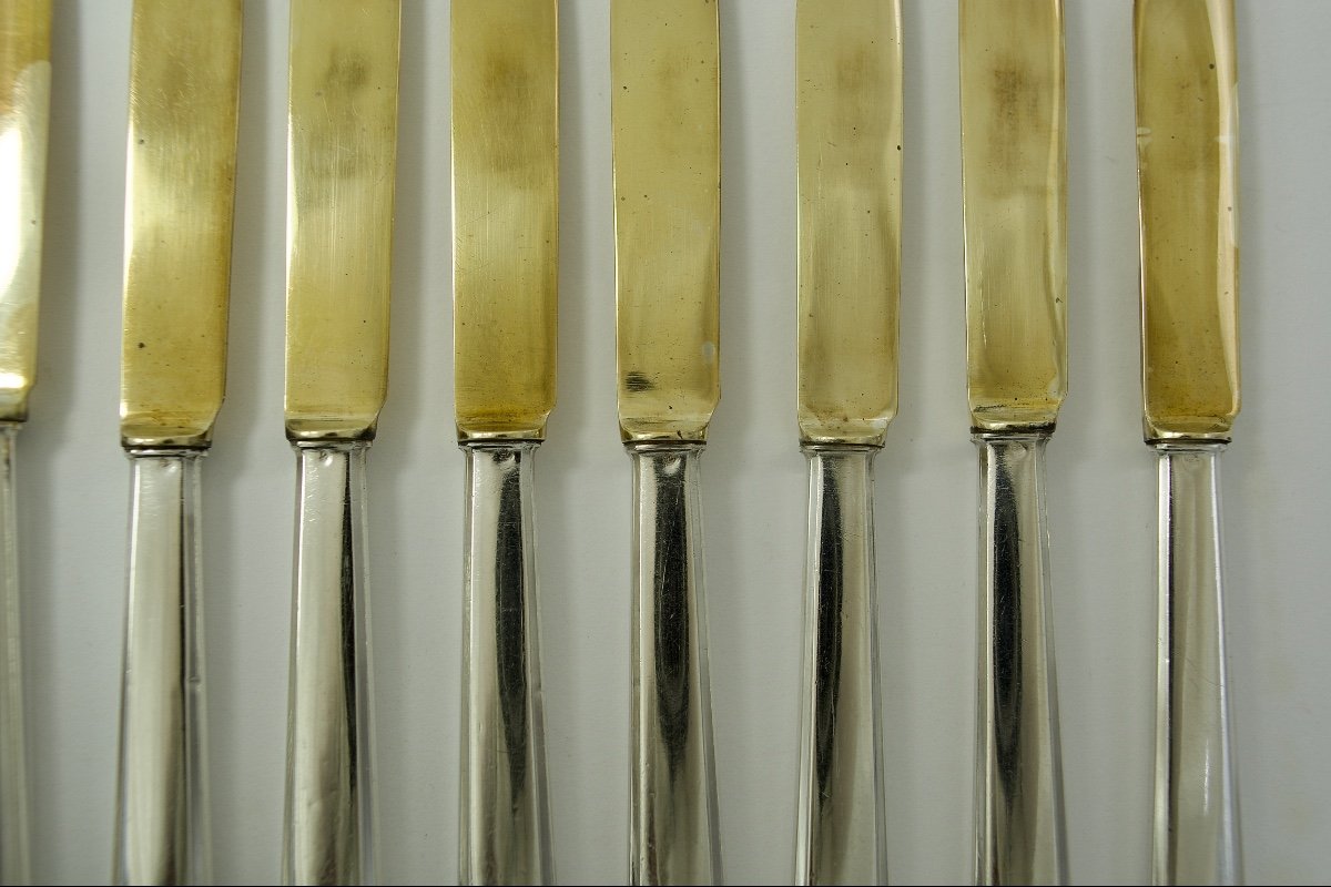 Art Nouveau. Twelve Shellfish Knives In Silver And Gilt Metal. France Circa 1900-photo-3