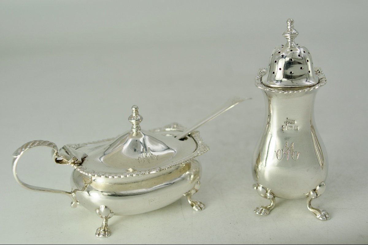 Silver Mustard Pots And Salt Cellars, Uk Birmingham Circa 109 -photo-2