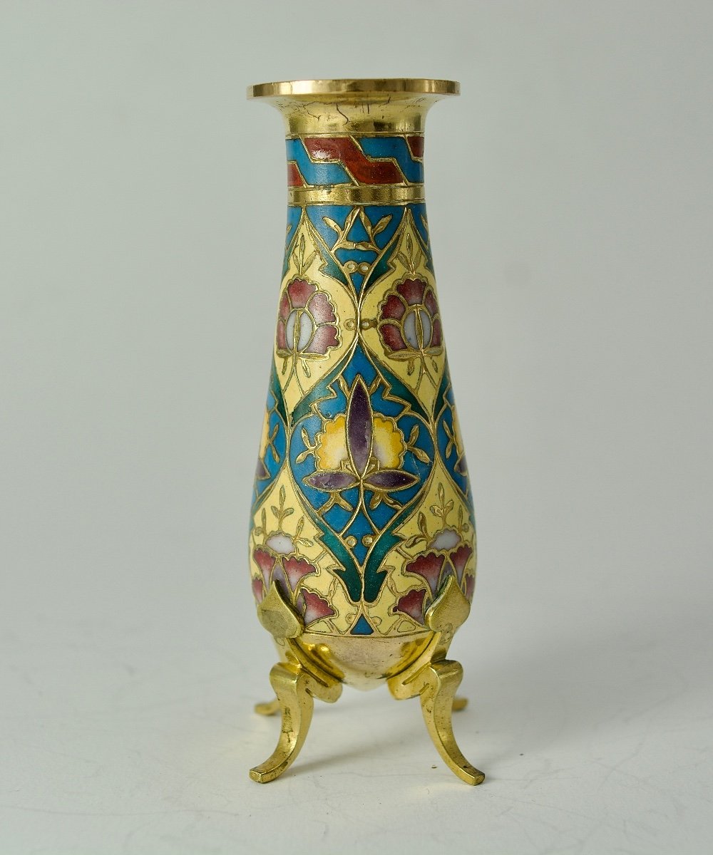 Barbedienne. Small Bronze And Champlevé Enamel Vase Circa 1880-photo-2