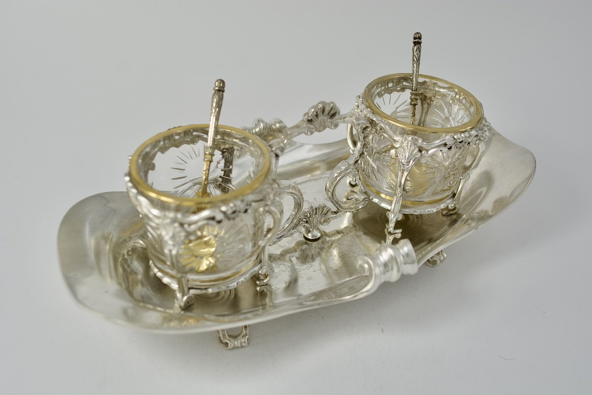 Condiment Set / Double Salt Shaker Silver France 19th Century -photo-2