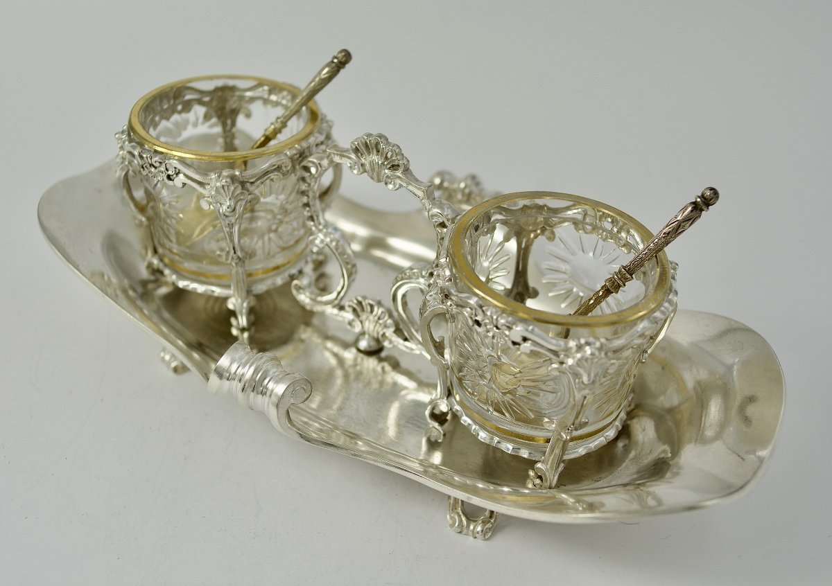 Condiment Set / Double Salt Shaker Silver France 19th Century -photo-3