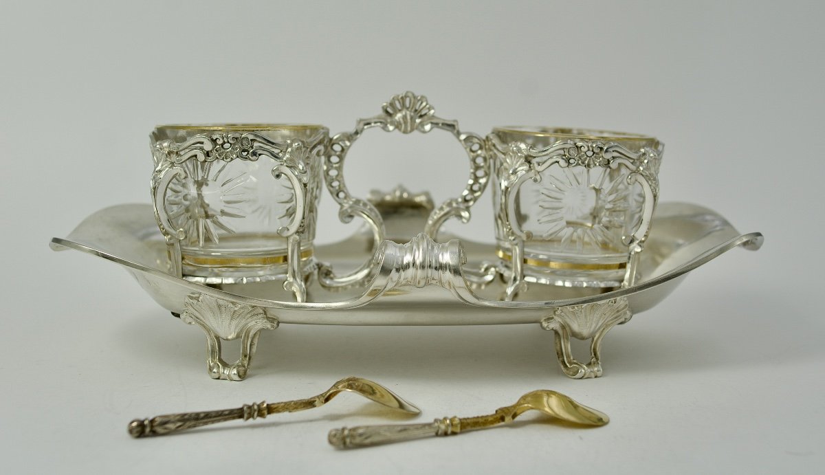 Condiment Set / Double Salt Shaker Silver France 19th Century -photo-4