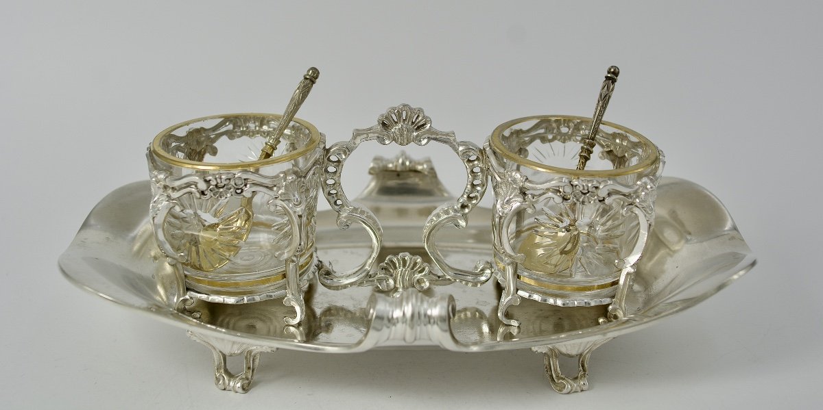 Condiment Set / Double Salt Shaker Silver France 19th Century 