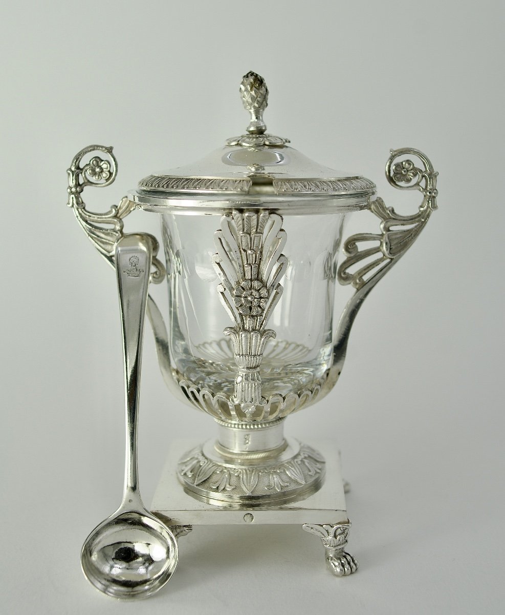 Silver And Crystal Mustard Pot, France 1809-1819-photo-2