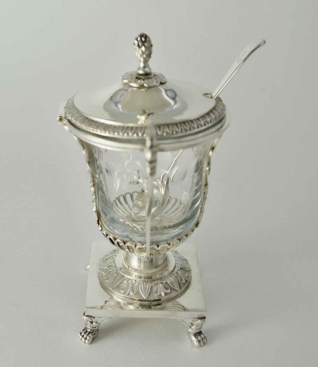 Silver And Crystal Mustard Pot, France 1809-1819-photo-4