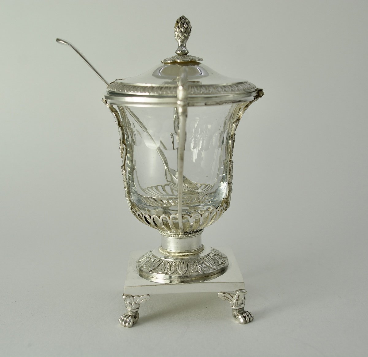 Silver And Crystal Mustard Pot, France 1809-1819-photo-8