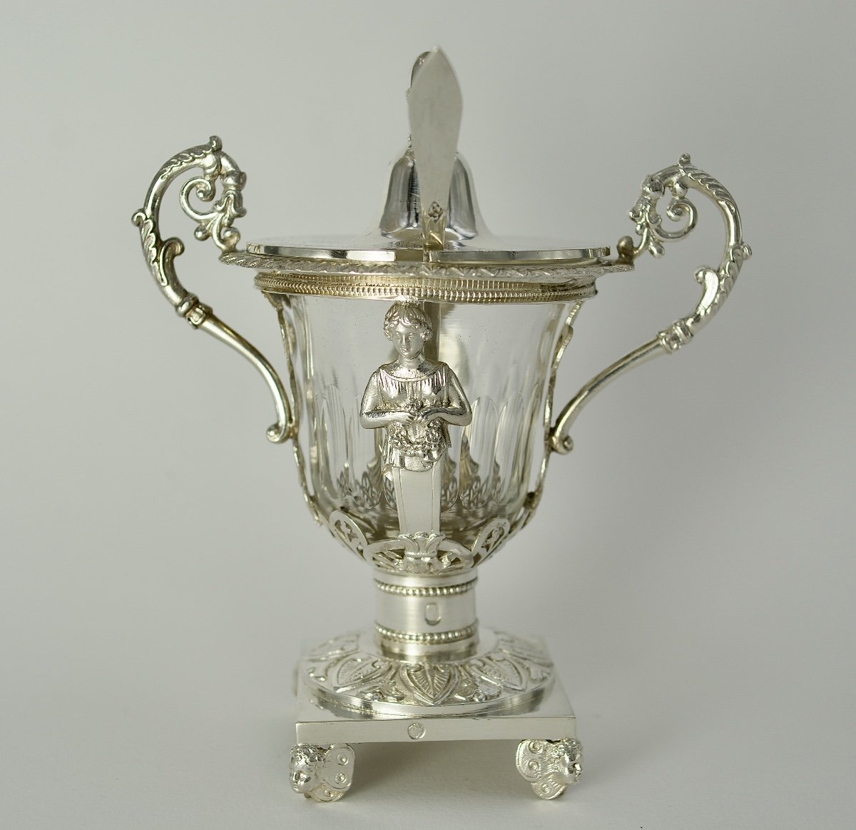 Silver And Crystal Mustard Pot, France 1819-1838-photo-2