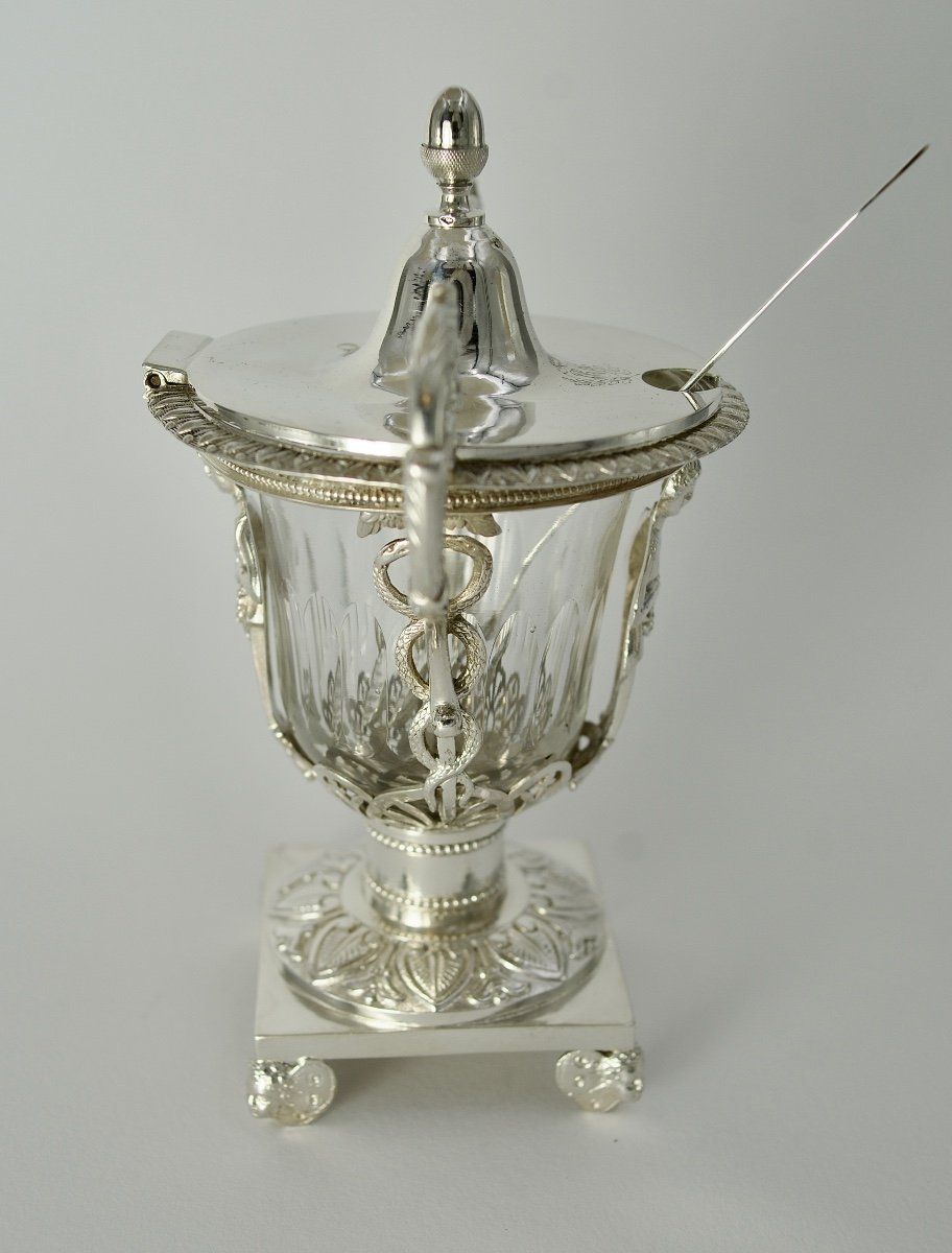 Silver And Crystal Mustard Pot, France 1819-1838-photo-4