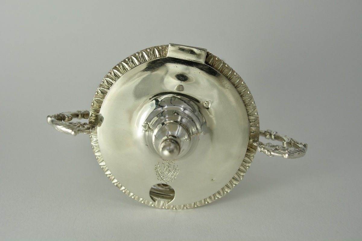 Silver And Crystal Mustard Pot, France 1819-1838-photo-5