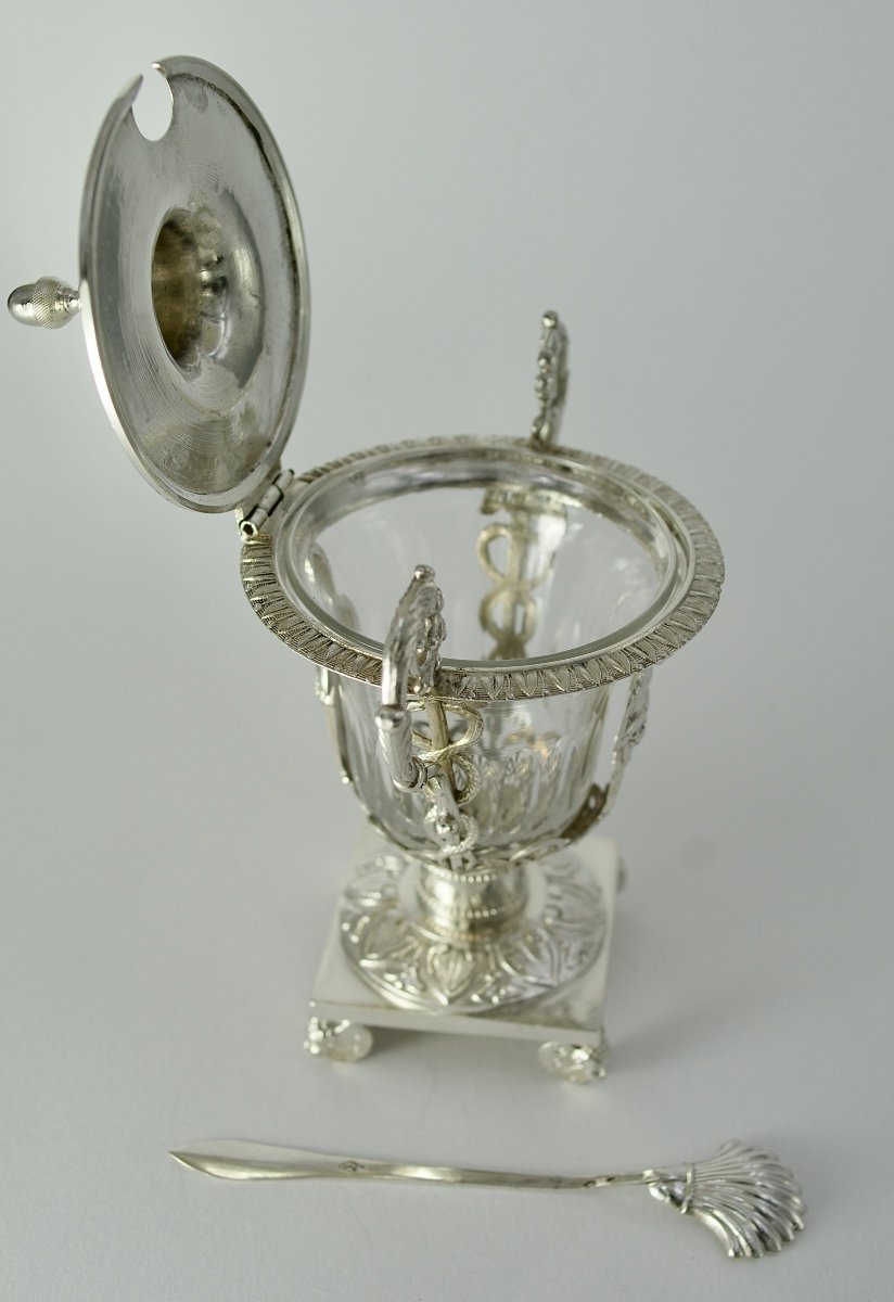 Silver And Crystal Mustard Pot, France 1819-1838-photo-7