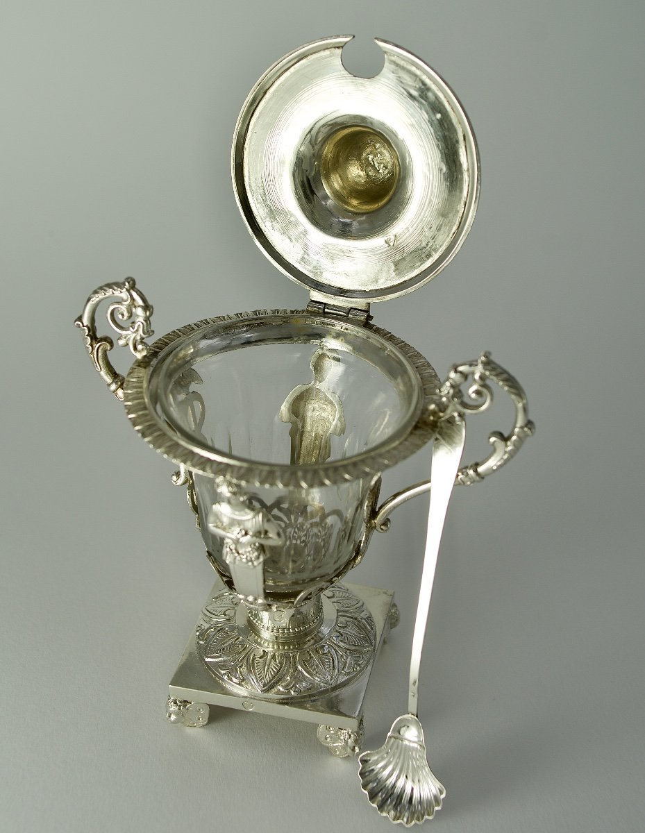 Silver And Crystal Mustard Pot, France 1819-1838-photo-8