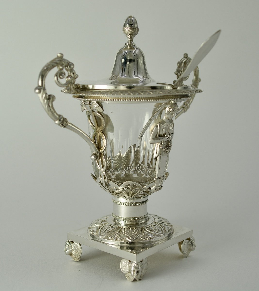 Silver And Crystal Mustard Pot, France 1809-1819-photo-2