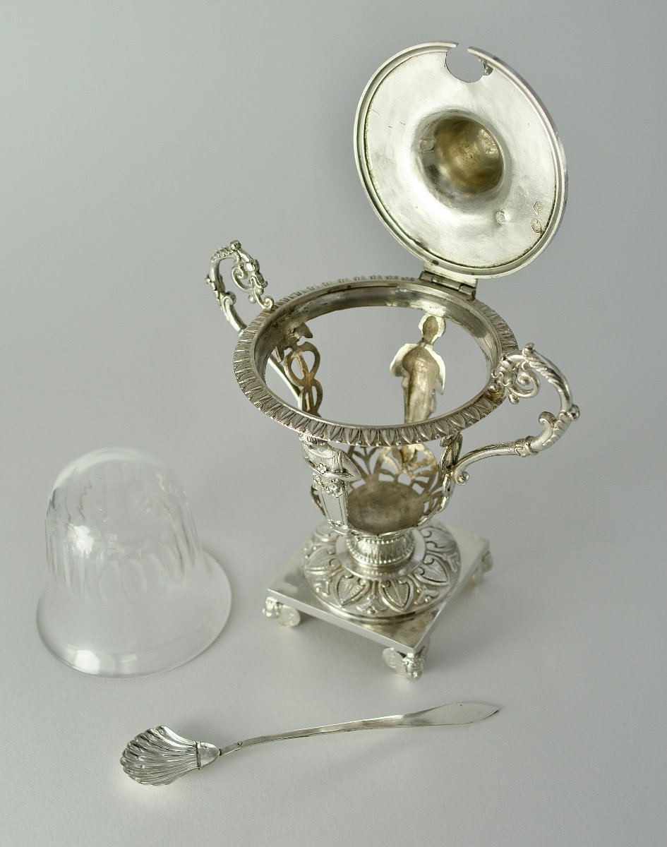 Silver And Crystal Mustard Pot, France 1809-1819-photo-1