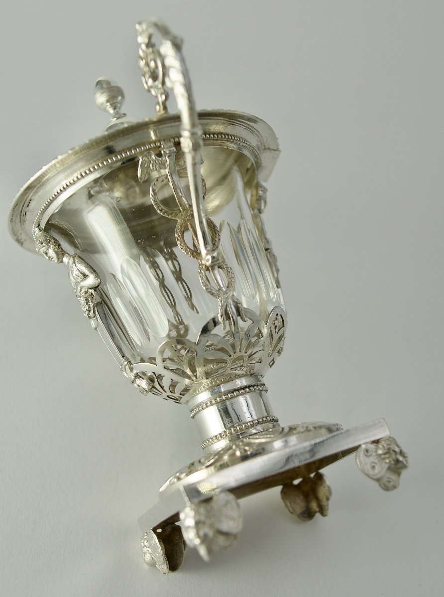 Silver And Crystal Mustard Pot, France 1809-1819-photo-6