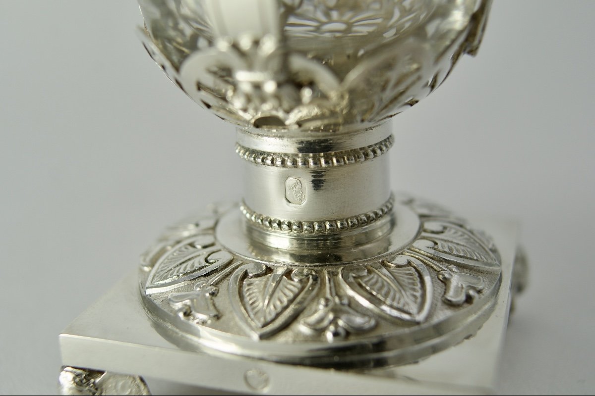 Silver And Crystal Mustard Pot, France 1809-1819-photo-7