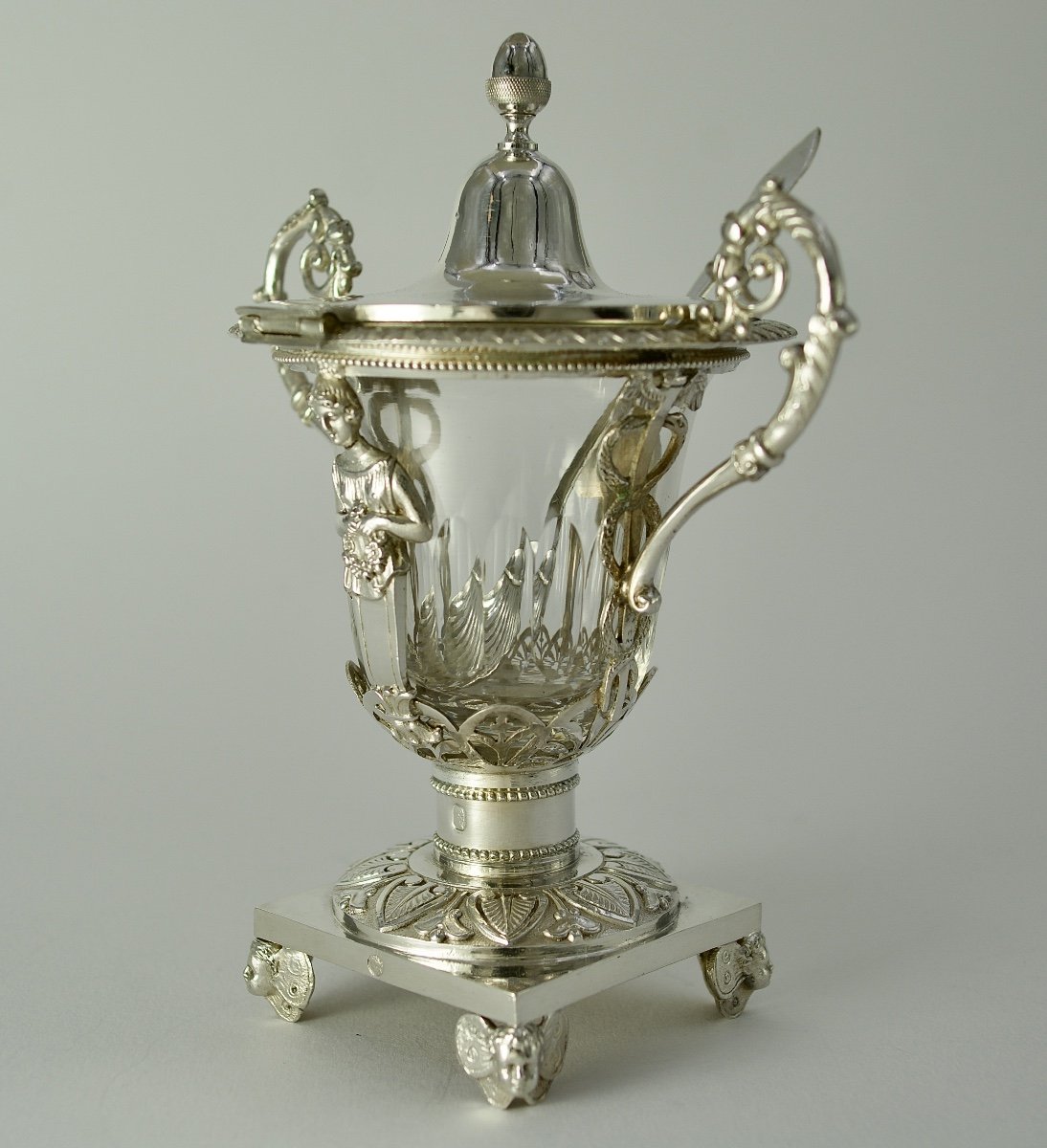 Silver And Crystal Mustard Pot, France 1809-1819