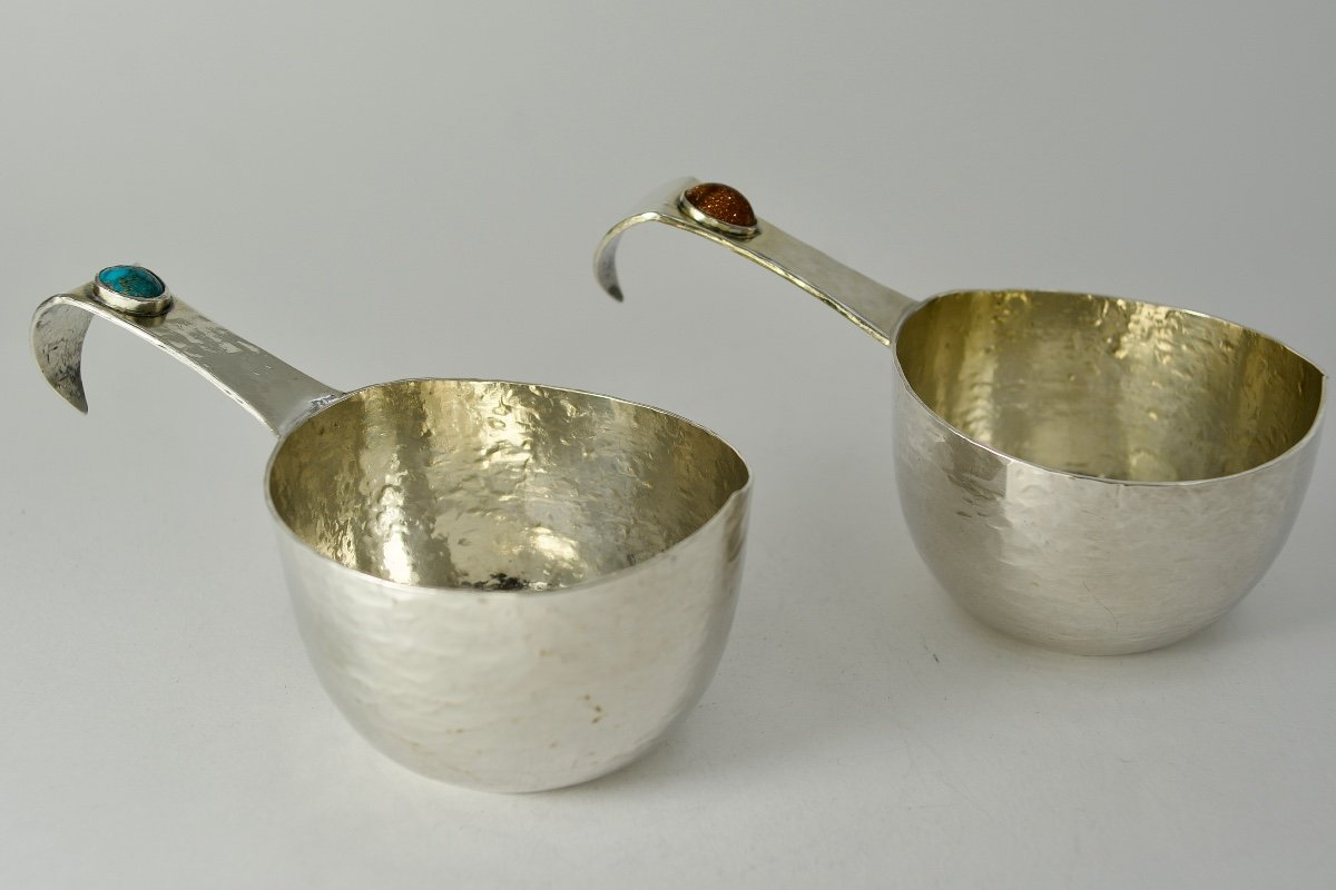 Table Server, Pair Of Silver Kovshs, Late 19th Century Germany 