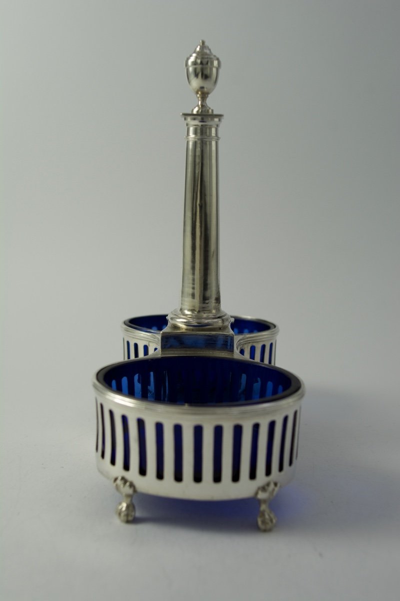 Double Salt Cellar In Silver And Blue Crystal, France Circa 1787 -photo-2