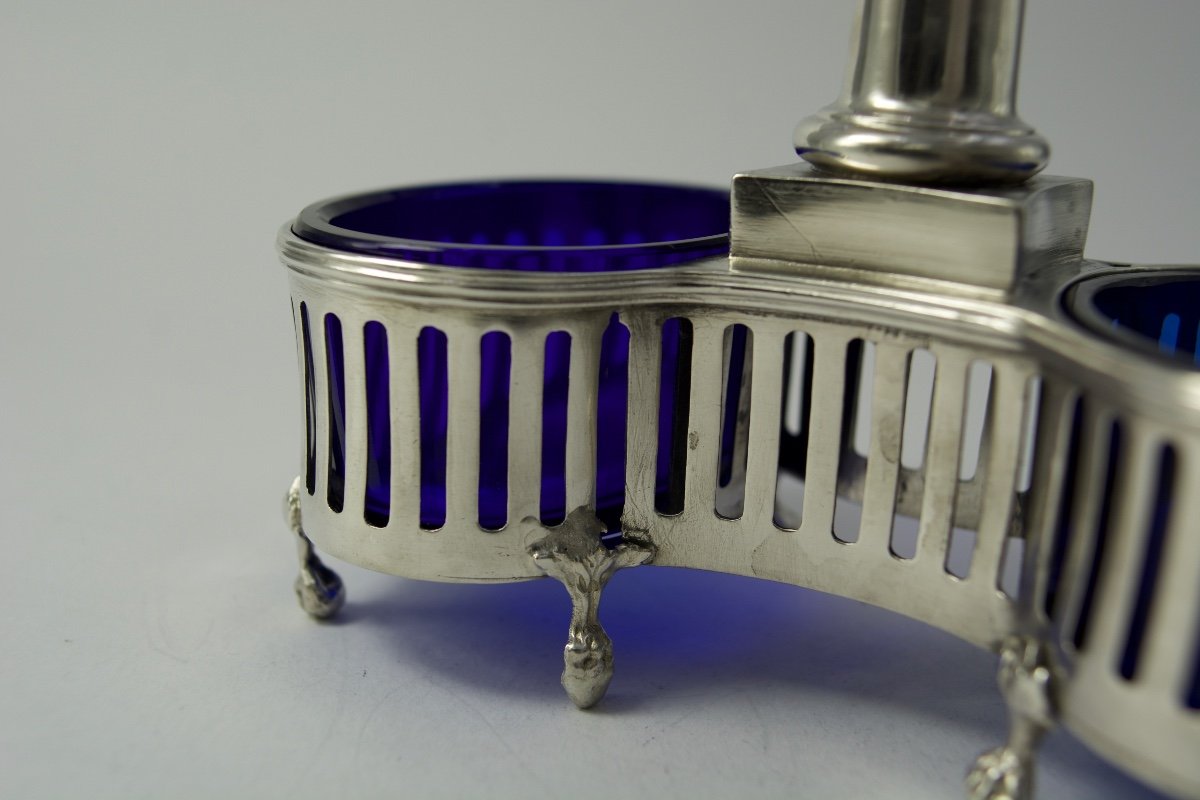 Double Salt Cellar In Silver And Blue Crystal, France Circa 1787 -photo-4