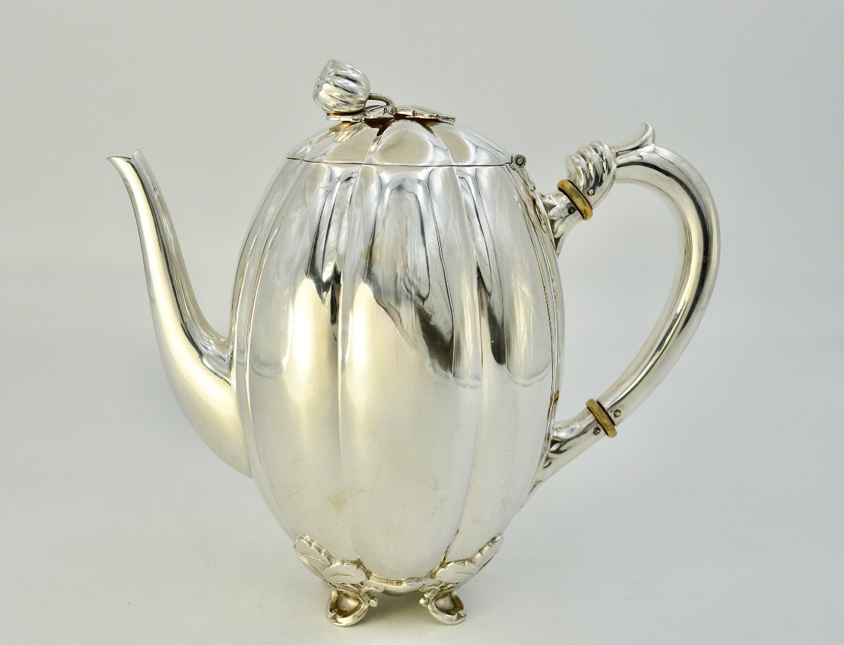 Silver Coffee Pot  With Melon Ribs, Netherlands, Circa 1950-photo-3