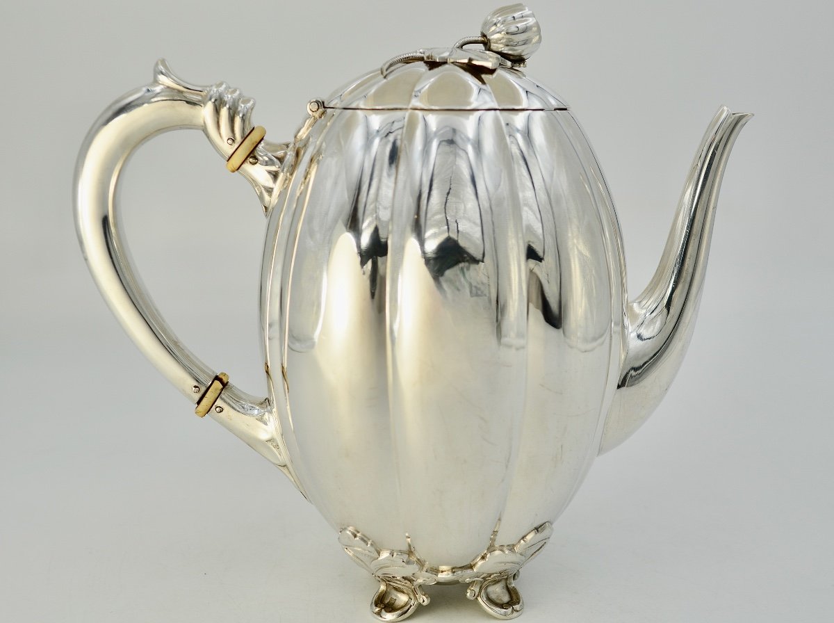 Silver Coffee Pot  With Melon Ribs, Netherlands, Circa 1950-photo-4