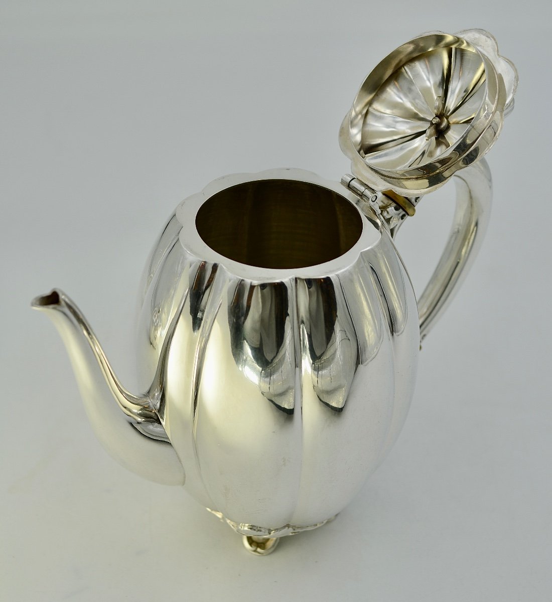 Silver Coffee Pot  With Melon Ribs, Netherlands, Circa 1950-photo-6