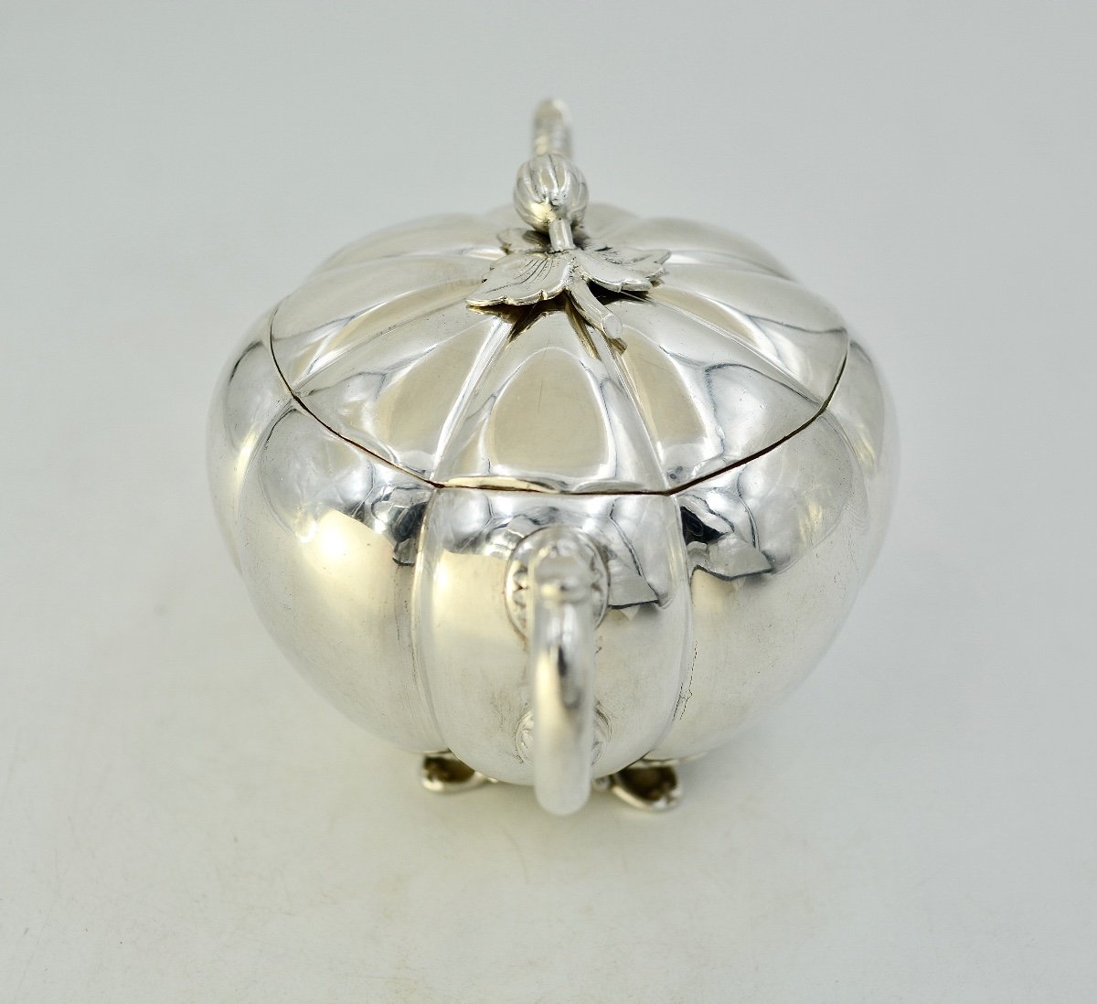 Silver Sugar Bowl With Melon Ribs, Netherlands, Mid-20th Century -photo-2