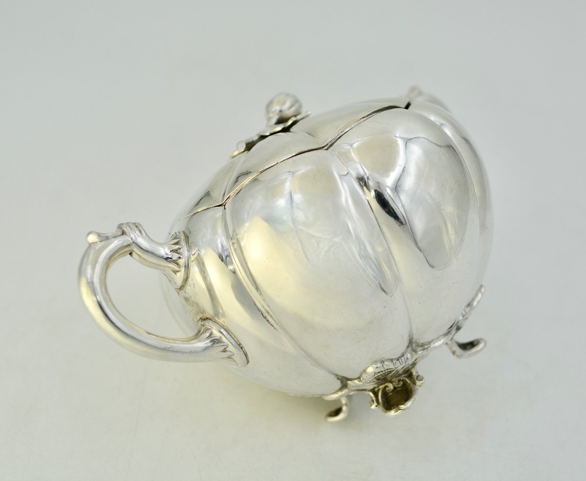 Silver Sugar Bowl With Melon Ribs, Netherlands, Mid-20th Century -photo-3